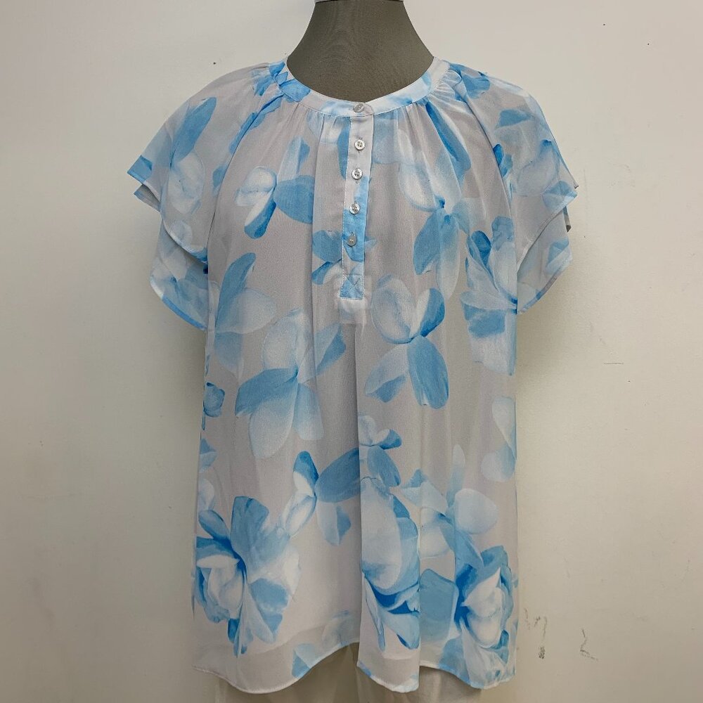 Plus Sizes Fabulous Blouse CALVIN KLEIN Blue Ocean Multi Floral Print Easy Fit